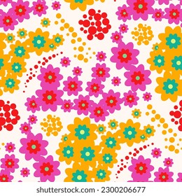Patrón sin foco con flores de estilo doodle. Ilustración vectorial. 