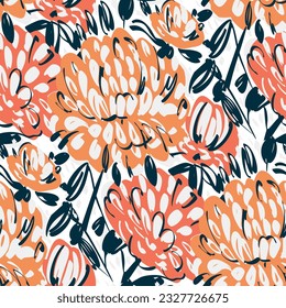 Seamless pattern  with flowers in doodle style. Vector illustration. 