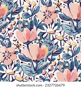 Seamless pattern  with flowers in doodle style. Vector illustration. 