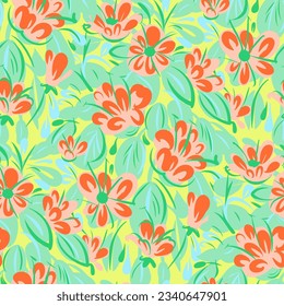 Patrón sin foco con flores de estilo doodle. Ilustración vectorial. 
