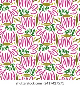 Seamless pattern  with flowers in doodle style. Vector illustration. 