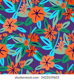 Seamless pattern  with flowers in doodle style. Vector illustration. 