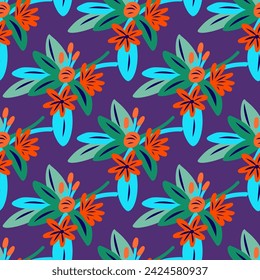 Seamless pattern  with flowers in doodle style. Vector illustration. 