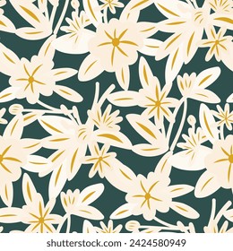 Seamless pattern  with flowers in doodle style. Vector illustration. 