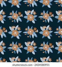 Nahtloses Muster mit Blumen im Doodle-Stil. Vektorgrafik. 