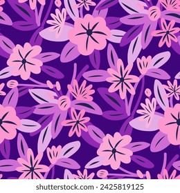 Seamless pattern  with flowers in doodle style. Vector illustration. 