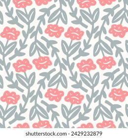 Seamless pattern  with flowers in doodle style. Vector illustration. 