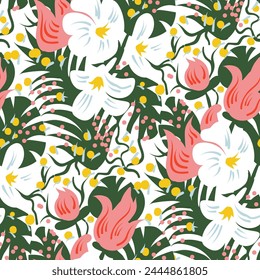 Seamless pattern  with flowers in doodle style. Vector illustration. 