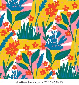 Seamless pattern  with flowers in doodle style. Vector illustration. 