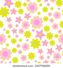 Seamless pattern  with flowers in doodle style. Vector illustration. 