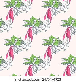 Patrón sin costuras con flores en estilo doodle. Ilustración vectorial. 