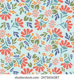 Seamless pattern with flowers in doodle style. Vector illustration