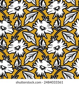 Seamless pattern  with flowers in doodle style. Vector illustration. 