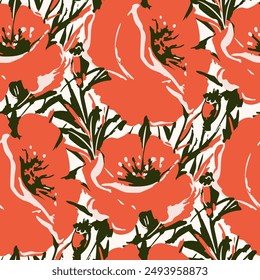 Seamless pattern  with flowers in doodle style. Vector illustration. 