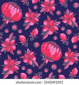 Seamless pattern  with flowers in doodle style. Vector illustration. 