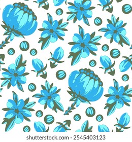 Padrão contínuo com flores em estilo doodle. Ilustração vetorial. 