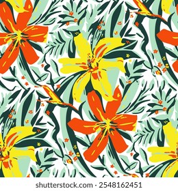 Patrón sin fisuras con flores en estilo doodle. Ilustración vectorial. 