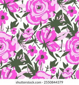 Padrão contínuo com flores em estilo doodle. Ilustração vetorial. 