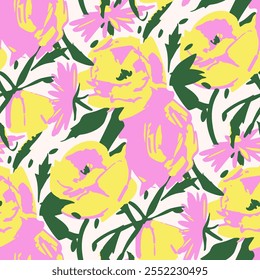 Seamless pattern  with flowers in doodle style. Vector illustration. 