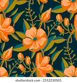 Seamless pattern  with flowers in doodle style. Vector illustration. 