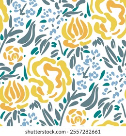 Seamless pattern  with flowers in doodle style. Vector illustration. 