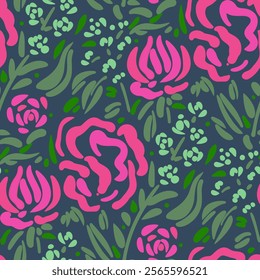 Seamless pattern  with flowers in doodle style. Vector illustration. 