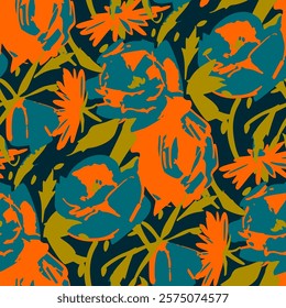 Seamless pattern  with flowers in doodle style. Vector illustration. 