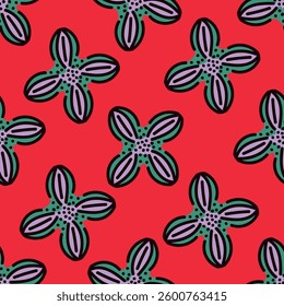 Seamless pattern with flowers in doodle style. Vector illustration