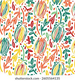 Seamless pattern  with flowers in doodle style. Vector illustration. 