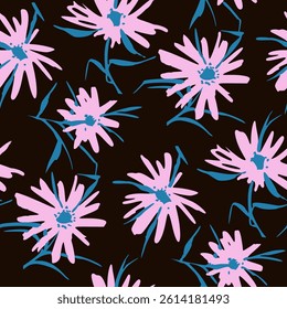 Seamless pattern  with flowers in doodle style. Vector illustration. 