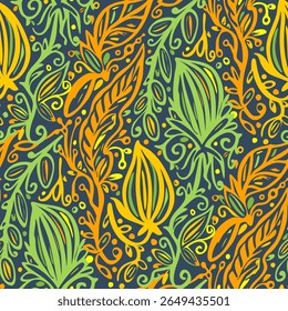Seamless pattern  with flowers in doodle style. Vector illustration. 