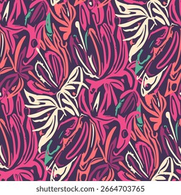 Padrão contínuo com flores em estilo doodle. Ilustração vetorial. 