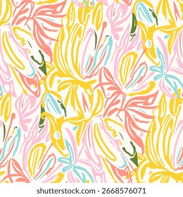 Seamless pattern  with flowers in doodle style. Vector illustration. 