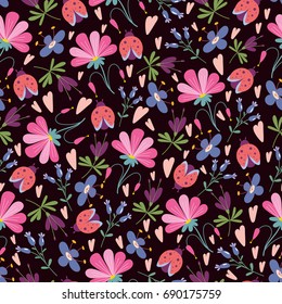 Seamless pattern with flowers in doodle style