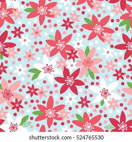 Seamless pattern with flowers and dots. Vector floral background.