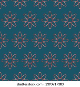 Seamless pattern with flowers of dotted lines. Imitation silk embroidery. Vector background EPS10