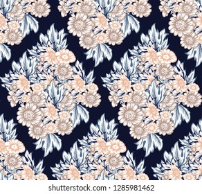 Seamless pattern with Flowers. The drawing for light summer fabrics or wrapping paper. Hand-drawn illustration. Vector.