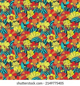 Seamless pattern with Flowers. The drawing for light summer fabrics or wrapping paper. Hand-drawn illustration. Vector.
