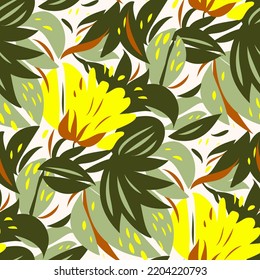 Seamless pattern with Flowers. The drawing for light summer fabrics or wrapping paper. Hand-drawn illustration. Vector.
