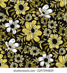 Seamless pattern with Flowers. The drawing for light summer fabrics or wrapping paper. Hand-drawn illustration. Vector.
