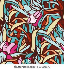 Seamless pattern with Flowers. The drawing for light summer fabrics or wrapping paper. Hand-drawn illustration. Vector.
