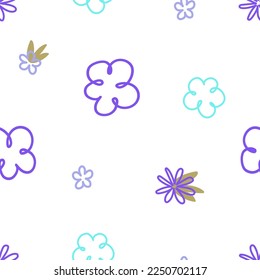 Seamless pattern with flowers drawn in doodle style.