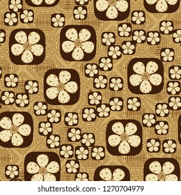Seamless pattern. Flowers enclosed in oval squares. The colors of gold. Background made up of intersecting textures.