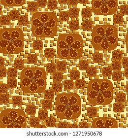 Seamless pattern. Flowers enclosed in oval squares. The colors of gold. 