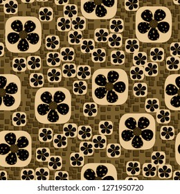 Seamless pattern. Flowers enclosed in oval squares. The colors of gold. 