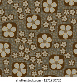 Seamless pattern. Flowers enclosed in oval squares. The colors of gold. 