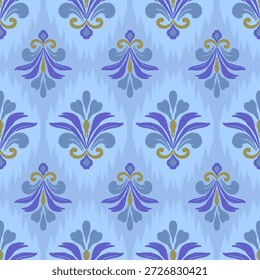 padrão sem costura com flores, arte ikat abstrata étnica. Tecido Marrocos, padrão étnico geométrico cor sem costura oriental. Fundo, Design para tecido, cortina, tapete, papel de parede, roupas, embalagem