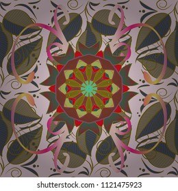 Seamless pattern with flowers and exotic leaves on neutral, brown and blue background. Vector. Botanic Tile. Flower. Neutral, brown and blue floral pattern for wallpaper or fabric.