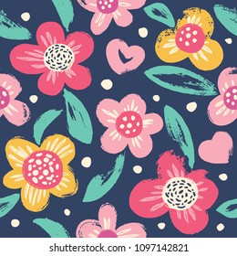 Seamless pattern with flowers.
Expressive dry brushes.