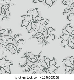 Seamless pattern flowers of a fabric or surface , with decorative floral elements, design motifs for in several art textiles, wallpaper, materials, paper on grey background